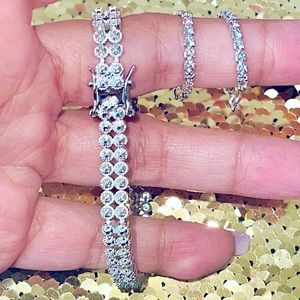 Real diamond double row tennis bracelet 1ct natural diamonds, FREE diamond Hoops